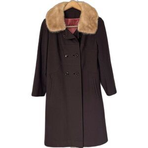 Vintage Double Breasted Wool Coat with Mink Collar